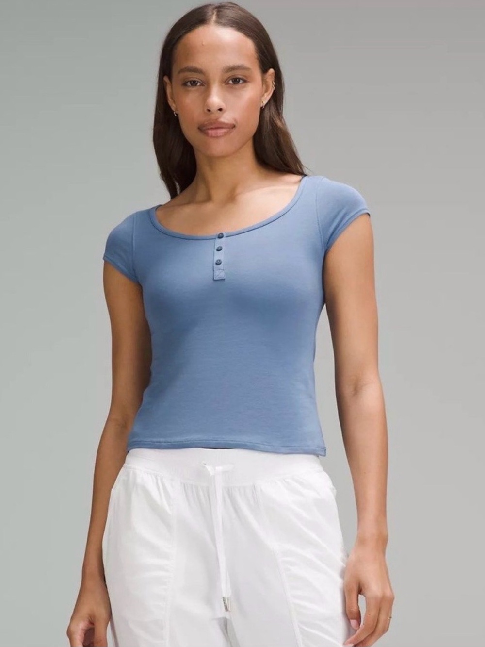 lululemon athletica Dusty Blue Scoop-Neck Crop Henley